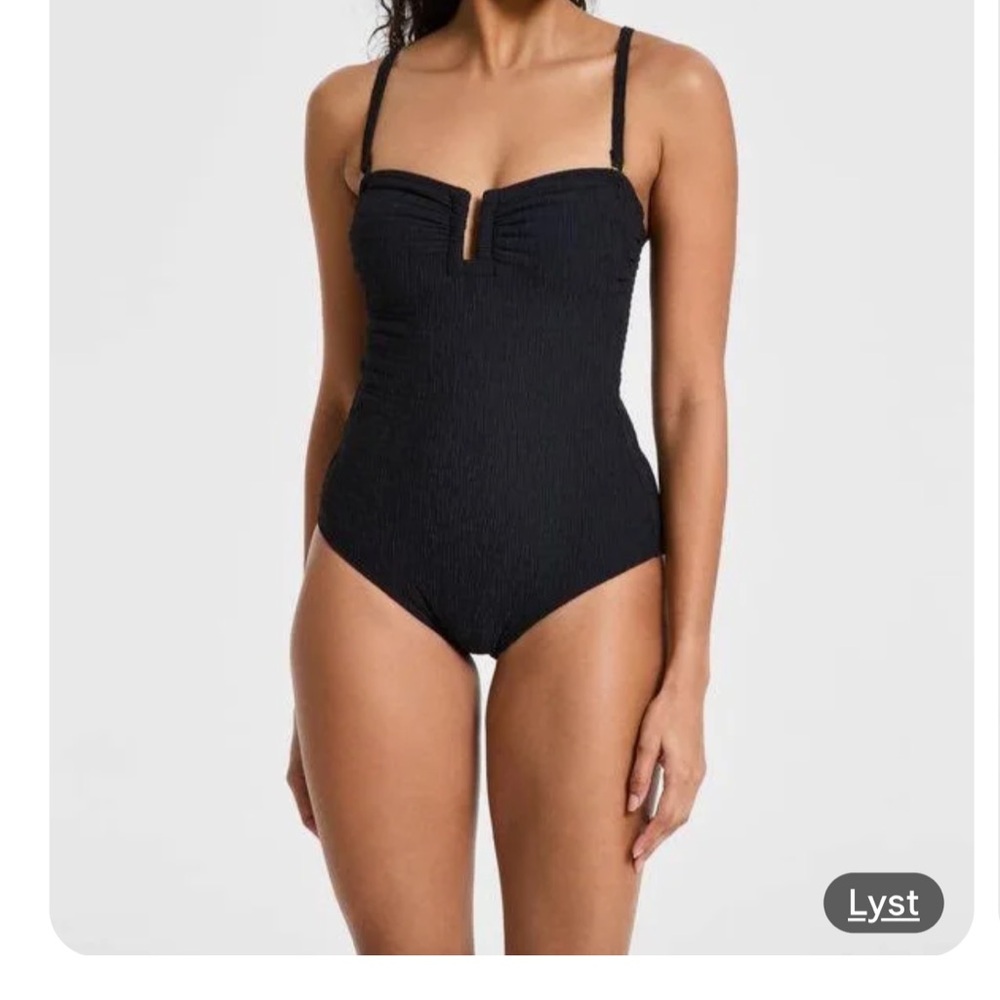 DKNY Classic Black Textured One Piece Swimwear
